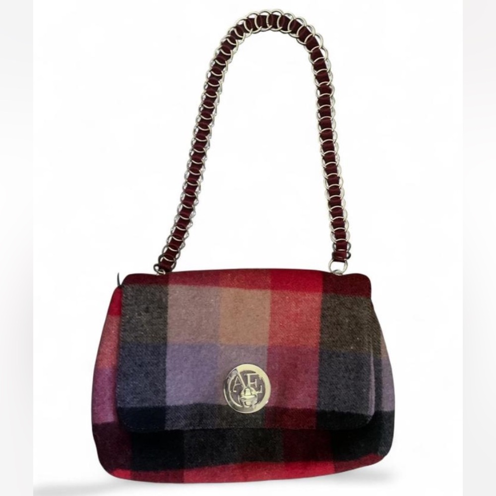 Rare Find: American Eagle Outfitters Multicolor Plaid Wool-Blend Shoulder Bag!
